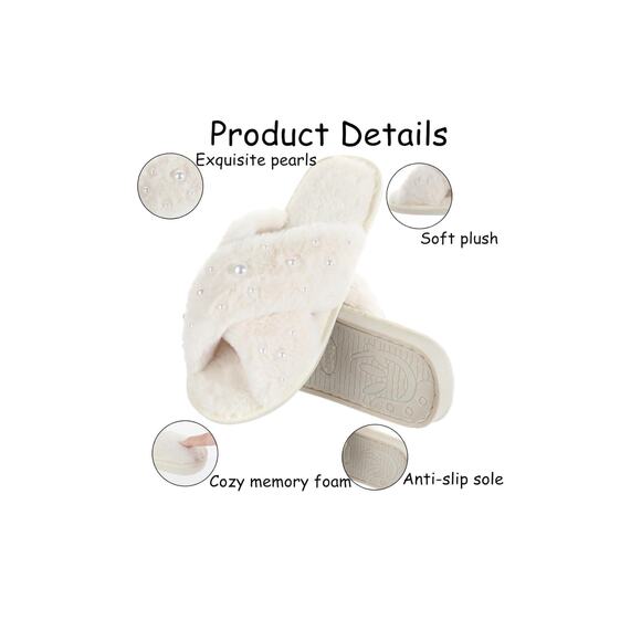Bridal Bridesmaid Pearl Fuzzy Slipper Set 8.5 - Picture 13 of 15
